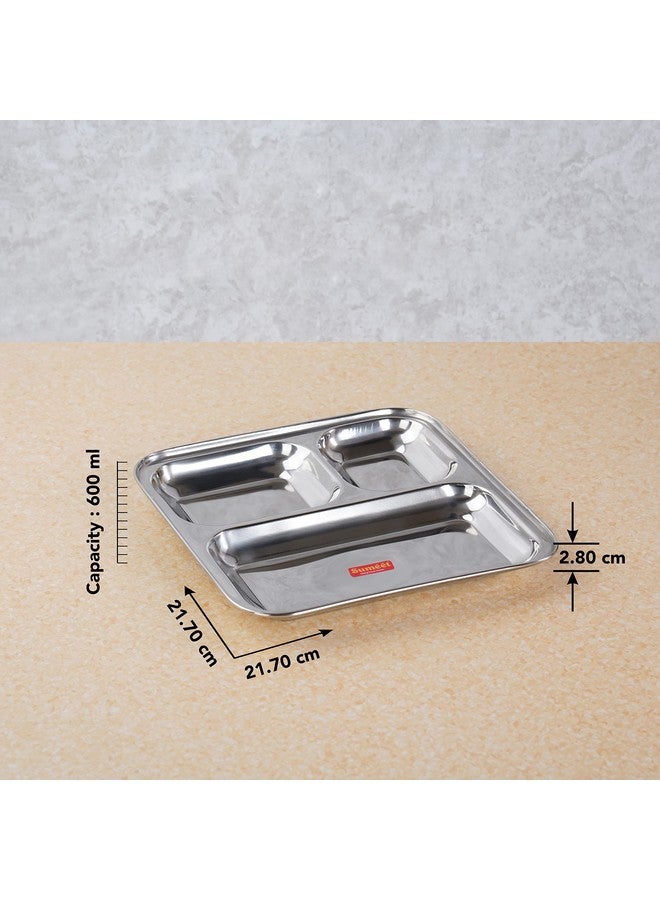 Sumeet Stainless Steel 3 in 1 Idli WADA Compartment Plate/Snack Plate/Breakfast Plate Set of 6Pcs, 21.7cm Dia, Silver - Image 4