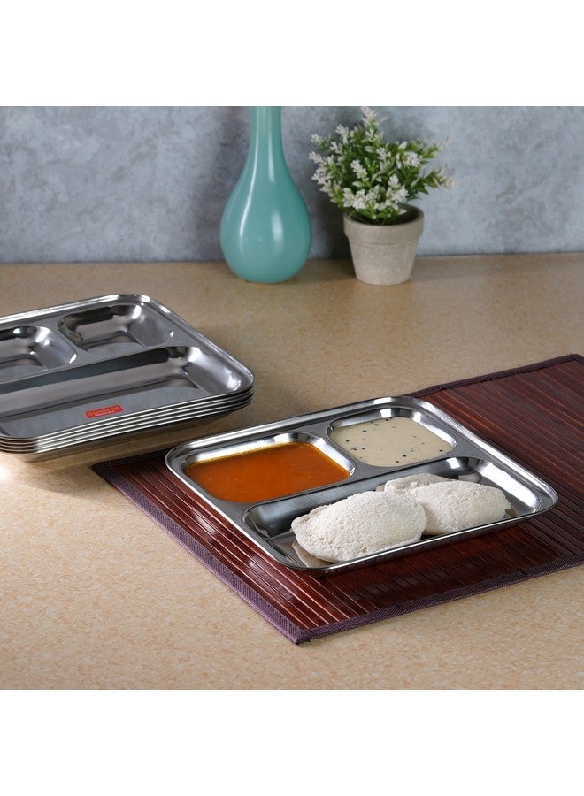 Sumeet Stainless Steel 3 in 1 Idli WADA Compartment Plate/Snack Plate/Breakfast Plate Set of 6Pcs, 21.7cm Dia, Silver - Image 3