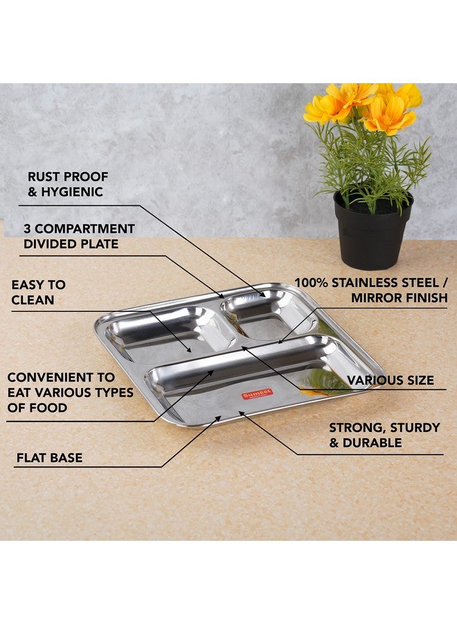Sumeet Stainless Steel 3 in 1 Idli WADA Compartment Plate/Snack Plate/Breakfast Plate Set of 6Pcs, 21.7cm Dia, Silver - Image 2