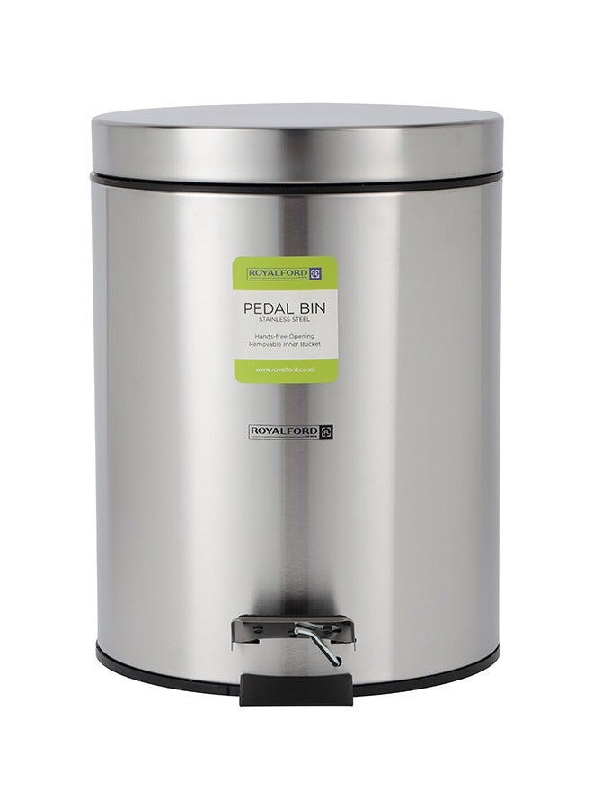 Royalford 20 Litre Stainless Steel Pedal Bins RF12092 Round Hands Free Kitchen Garbage Trash Bins Soft-Close Lid Silver - Image 1