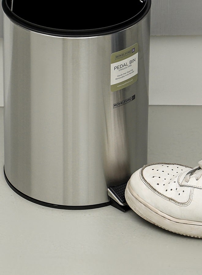 Royalford 20 Litre Stainless Steel Pedal Bins RF12092 Round Hands Free Kitchen Garbage Trash Bins Soft-Close Lid Silver - Image 3