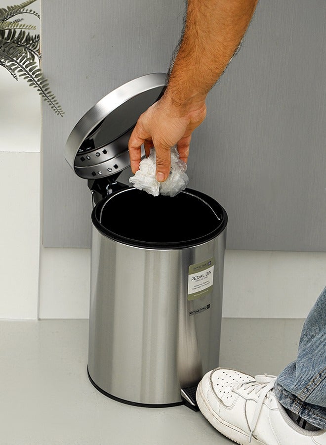 Royalford 20 Litre Stainless Steel Pedal Bins RF12092 Round Hands Free Kitchen Garbage Trash Bins Soft-Close Lid Silver - Image 4