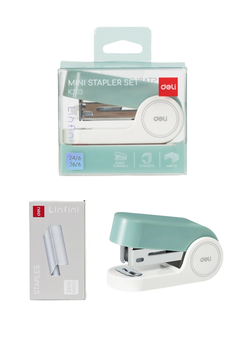 Deli 1-Piece Mini Stapler With A Pack Of Pins Green  - Image 1