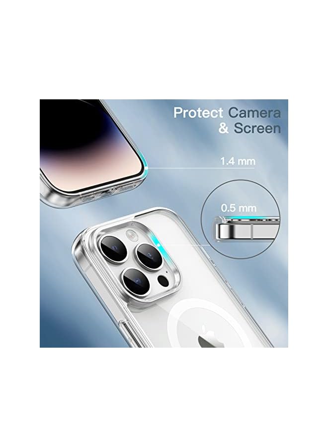Magnetic Case For Iphone 14 Pro 6.1-Inch Compatible With Magsafe Wireless Charging, Shockproof Phone Bumper Cover, Anti-Scratch Clear Back (Clear)