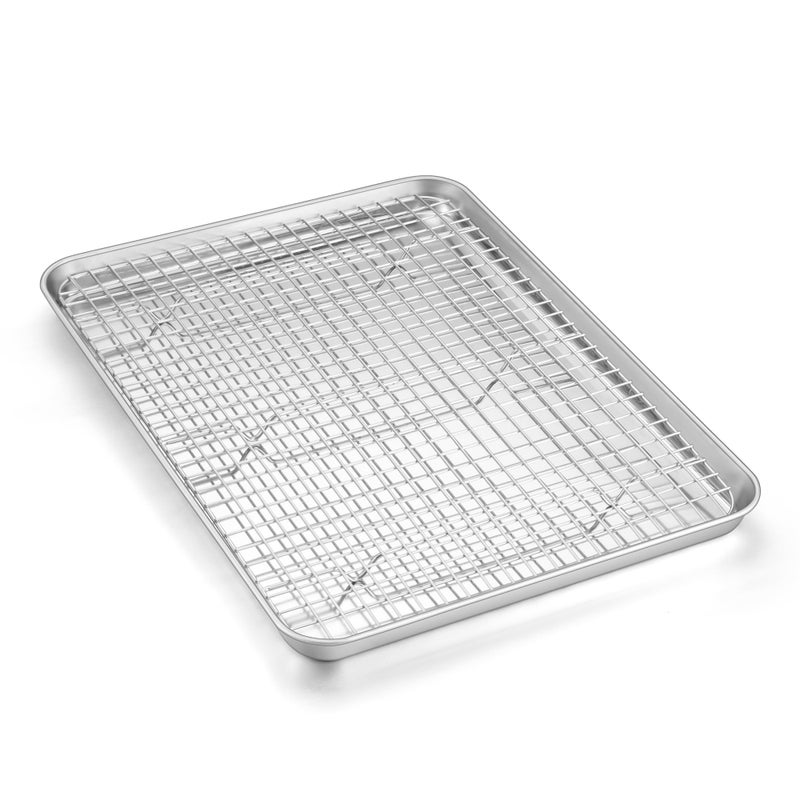 Homikit Baking Sheet with Wire Rack Set 1 Pan1 Rack 16 x 12 Stainless Steel Cookie Bacon Pan for Oven Nonstick Jelly Roll Pan Baking Tray with Grid Cooling Rack for Cook Roast Dishwasher Safe - Image 2