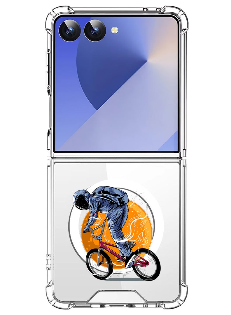 Theodor Magnetic Case for Samsung Galaxy Z Flip 7 Compatible with MagSafe Wireless Charging, Shockproof Phone Bumper Cover Astronaut riding Bike - Image 1