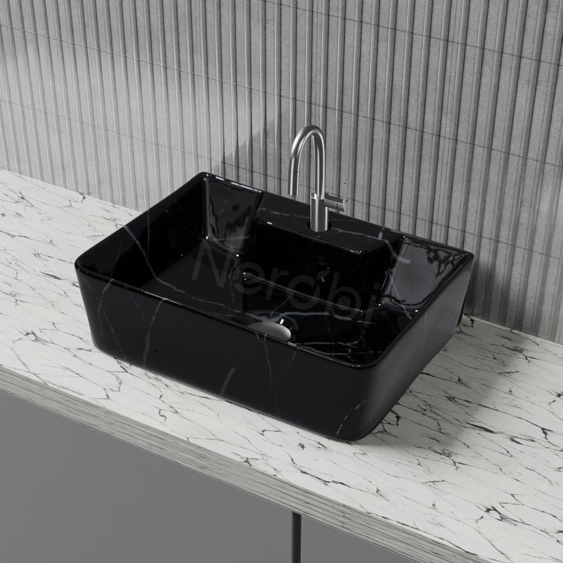 NEROBI حوض غسيل سيراميك مصمم نيروبي للطاولة العلوية للحمام، حوض غسيل معلق على الحائط، حوض حمام مثبت على الحائط للمطعم والفندق 16 × 12 × 5 بوصة - Image 2