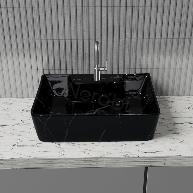 NEROBI حوض غسيل سيراميك مصمم نيروبي للطاولة العلوية للحمام، حوض غسيل معلق على الحائط، حوض حمام مثبت على الحائط للمطعم والفندق 16 × 12 × 5 بوصة - Image 5