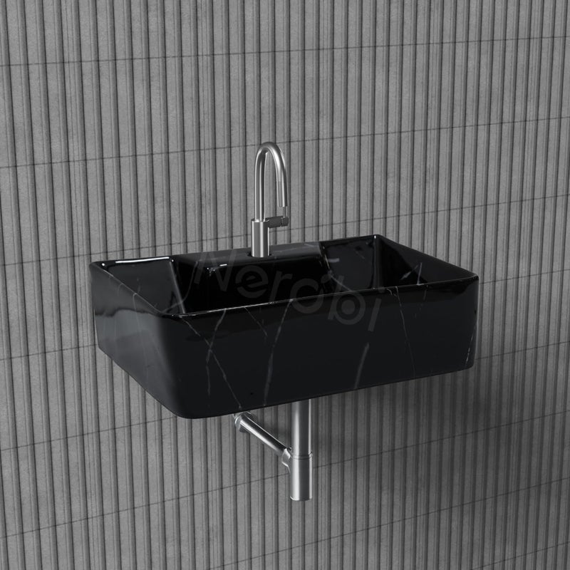 NEROBI حوض غسيل سيراميك مصمم نيروبي للطاولة العلوية للحمام، حوض غسيل معلق على الحائط، حوض حمام مثبت على الحائط للمطعم والفندق 16 × 12 × 5 بوصة - Image 1