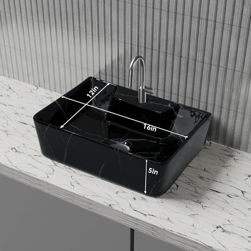 NEROBI حوض غسيل سيراميك مصمم نيروبي للطاولة العلوية للحمام، حوض غسيل معلق على الحائط، حوض حمام مثبت على الحائط للمطعم والفندق 16 × 12 × 5 بوصة - Image 3