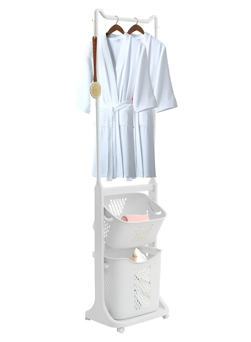 Reko Laundry Basket Hamper Basket Sorter Wash Clothes Storage Organizer Rolling Rack Shelf Dirty Clothes  - Image 1