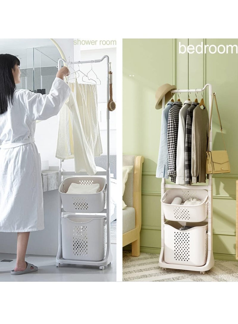 Reko Laundry Basket Hamper Basket Sorter Wash Clothes Storage Organizer Rolling Rack Shelf Dirty Clothes  - Image 4