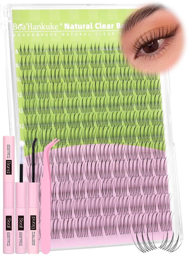 Boahankuke Natural Lash Clusters Kit Wispy Eyelash Clusters Kit C Curl Lash Extension Kit 8-16MM Cluster Eyelash Extensions kit Soft BASF Individual Lashes 120PCS Clear Band Pestañas Postizas Naturales Aurora - Image 1