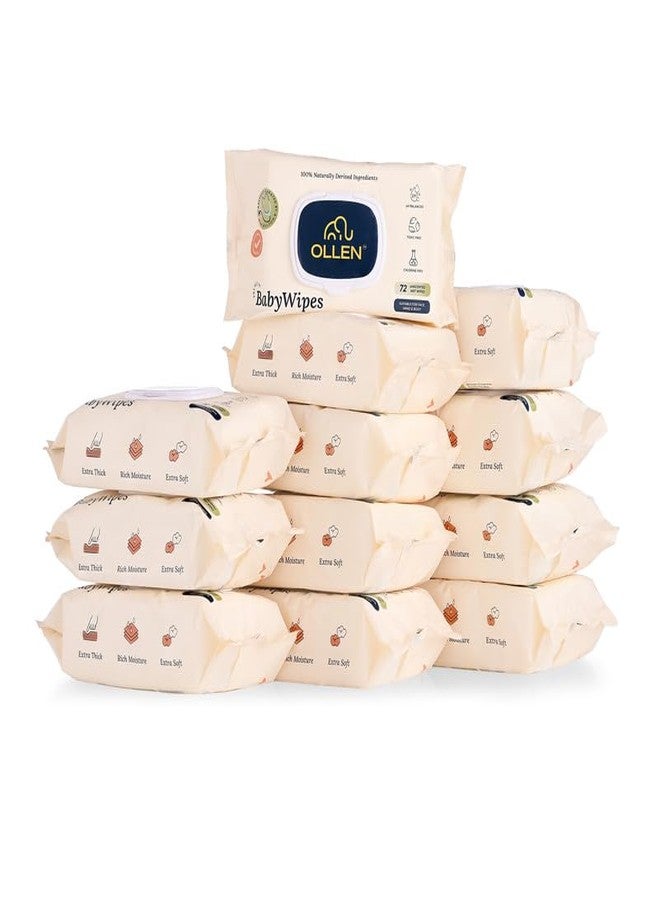 OLLEN Pure water Unscented Baby Wipes with lid- Safe, 100% Plant Made Fabric, Cotton Cloth Like Super thick, Dermatologically Tested- Natural Wet Wipes with Aloe vera & Chamomile (Pack of 12) - Image 1