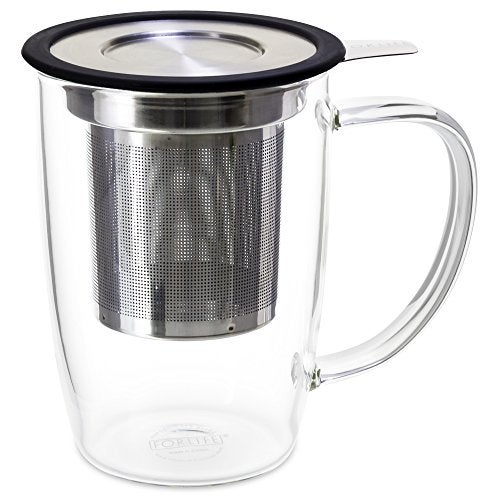 FORLIFE NewLeaf Glass Tea 16-Ounce Mug with Infuser and Lid, Black - Image 2