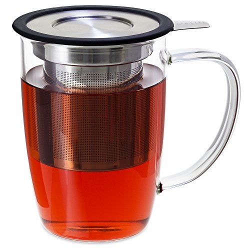 FORLIFE NewLeaf Glass Tea 16-Ounce Mug with Infuser and Lid, Black - Image 1