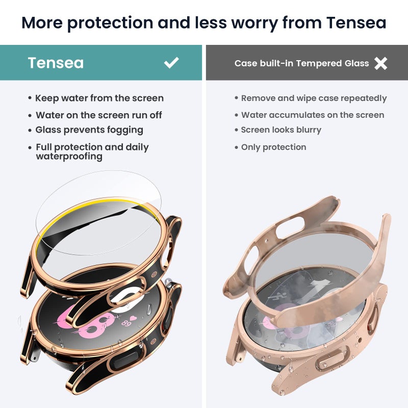 Tensea [4+4Pack for Samsung Galaxy Watch Fe 2024/5 2022/4 2021 Screen Protector and Case 40mm, Anti-Fog Tempered Glass Protective Film/Hard PC Bumper, Face Cover Set - Image 3