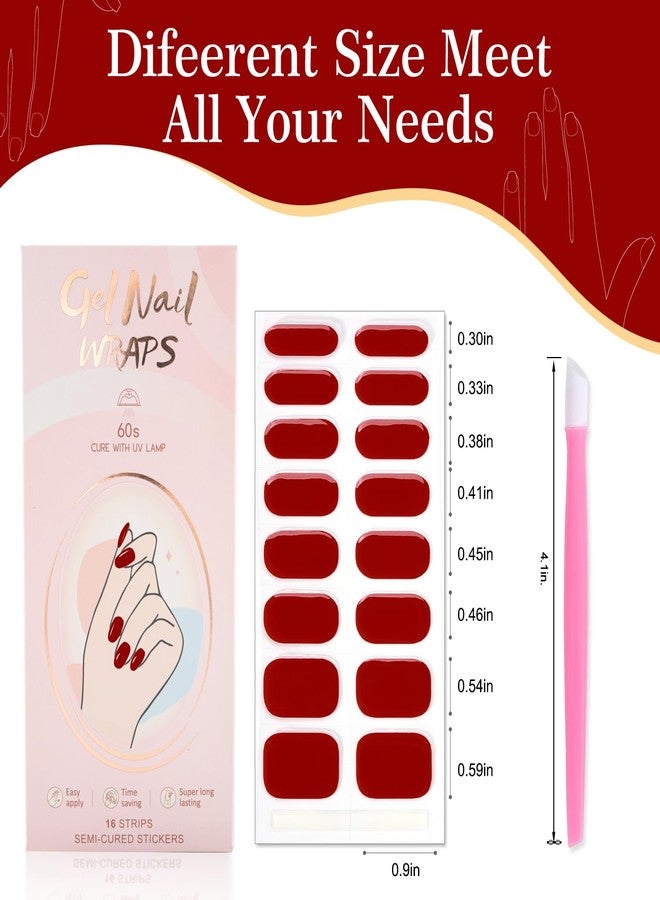 JERCLITY 2 Sheets 32pcs Semi Cured Gel Nail Strips, Gel Nail Wraps Needed LED Lamp to Cured, Ease to Use and Removal, Come with 2 Prep Pads,1 Nail File,1 Wooden Cuticle Stick(Red Passion) - Image 2