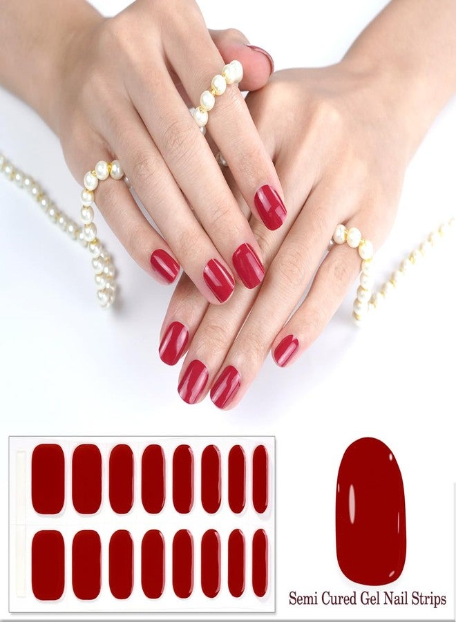 JERCLITY 2 Sheets 32pcs Semi Cured Gel Nail Strips, Gel Nail Wraps Needed LED Lamp to Cured, Ease to Use and Removal, Come with 2 Prep Pads,1 Nail File,1 Wooden Cuticle Stick(Red Passion) - Image 4