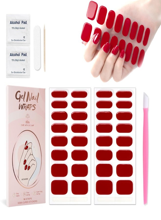 JERCLITY 2 Sheets 32pcs Semi Cured Gel Nail Strips, Gel Nail Wraps Needed LED Lamp to Cured, Ease to Use and Removal, Come with 2 Prep Pads,1 Nail File,1 Wooden Cuticle Stick(Red Passion) - Image 1