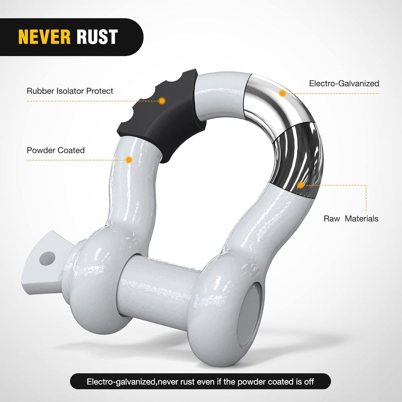 Nilight 2 Pack 3/4" D-Ring Shackle with 7/8" Screw Pin 41,887lbs Break Strength, Heavy Duty Off Road Recovery Shackle with Isolators Washers for Use with Tow Strap, Winch, Off-Road Jeep Truck Vehicle - Image 4