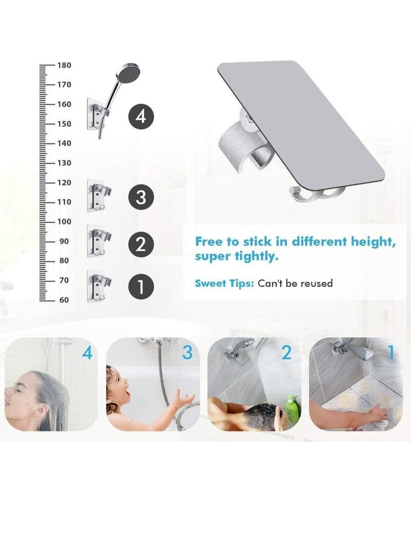 MJZ Adjustable Shower Head Holder Wall Mount Shower Bracket built in 2 hanger Hooks, Strong Adhesive Aluminum Shower Holder, Heavy Duty Handheld Shower Holder for Bathroom, Easy Installation No-Damage Hanging Strips, Space Aluminum - Image 3
