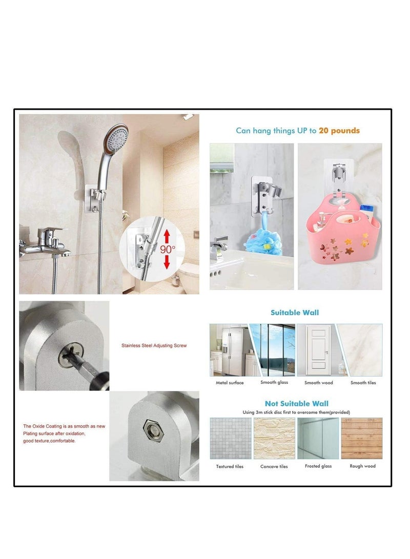MJZ Adjustable Shower Head Holder Wall Mount Shower Bracket built in 2 hanger Hooks, Strong Adhesive Aluminum Shower Holder, Heavy Duty Handheld Shower Holder for Bathroom, Easy Installation No-Damage Hanging Strips, Space Aluminum - Image 4
