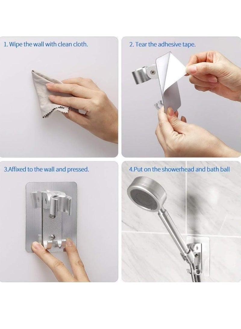 MJZ Adjustable Shower Head Holder Wall Mount Shower Bracket built in 2 hanger Hooks, Strong Adhesive Aluminum Shower Holder, Heavy Duty Handheld Shower Holder for Bathroom, Easy Installation No-Damage Hanging Strips, Space Aluminum - Image 5