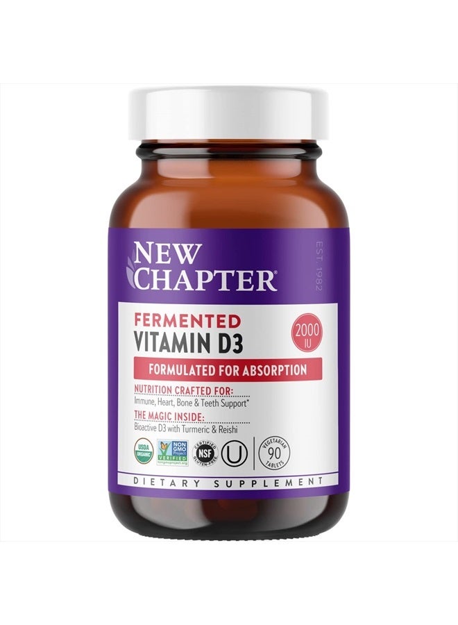 New Chapter Fermented Vitamin D3 2,000 IU, Organic, ONE Daily for Immune, Heart & Bone Support + Whole-Food Turmeric, Adaptogenic Reishi Mushroom, 100% Vegetarian, Gluten Free, 90 Count - Image 1