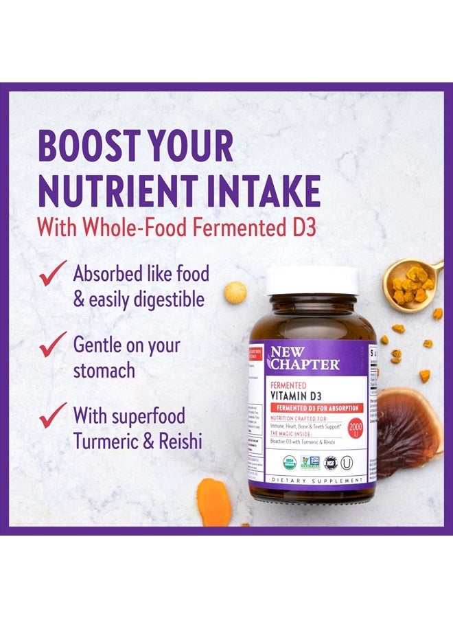 New Chapter Fermented Vitamin D3 2,000 IU, Organic, ONE Daily for Immune, Heart & Bone Support + Whole-Food Turmeric, Adaptogenic Reishi Mushroom, 100% Vegetarian, Gluten Free, 90 Count - Image 4