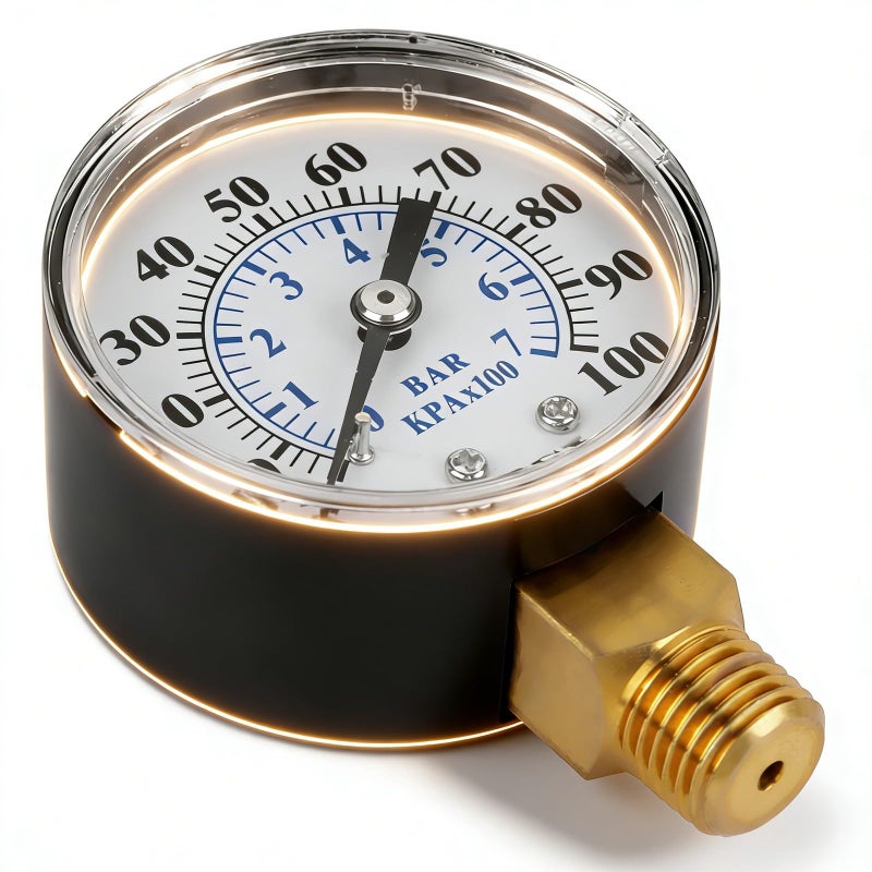 مقياس ضغط بار PSI مزدوج المقياس 0-100 رطل/بوصة مربعة 0-7 بار NPT 1/4 بوصة علبة معدنية - Image 2