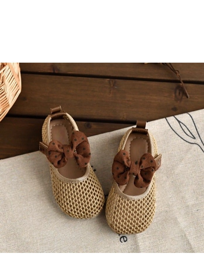 Mesh Bow Soft Soled Bean Shoes, Princess Shoes - Image 1