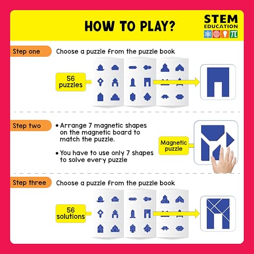 PLAY PANDA Brain Booster Type 1 Small Magnetic Puzzle Set for Kids, 11 Magnetic Shapes with Magnetic Board, 56 Puzzle Book & 56 Solution Book, Display Tray, Brain Training Indoor Educational Toy - Image 4