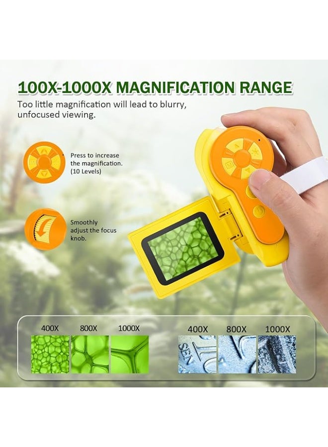 مجهر الأطفال، مجهر صغير محمول 1000x، مجهر رقمي محمول بشاشة LCD مقاس 2 بوصة، مناسب للأطفال من سن 3 إلى 12 عامًا، متوافق مع الكمبيوتر، يتضمن بطاقة TF سعة 32 جيجابايت، هدية رائعة لعيد الميلاد/عيد الطفل (أصفر). - Image 3