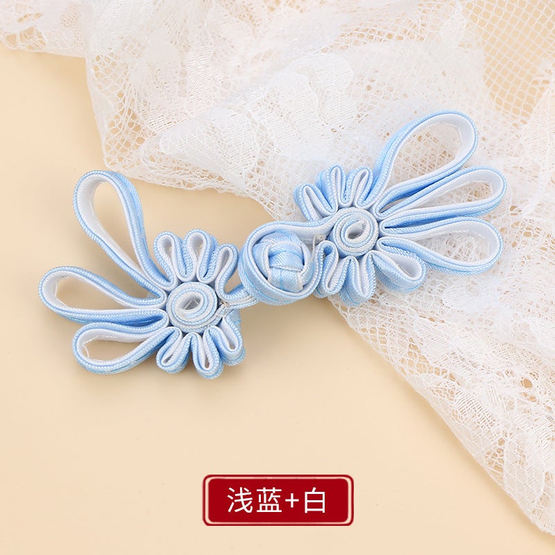 Button Button Long Tail Chrysanthemum Chinese Handmade Cheongsam Top Buckle Traditional Ethnic Style Tang Suit Vintage Button Light blue + White * buckle about 10cm