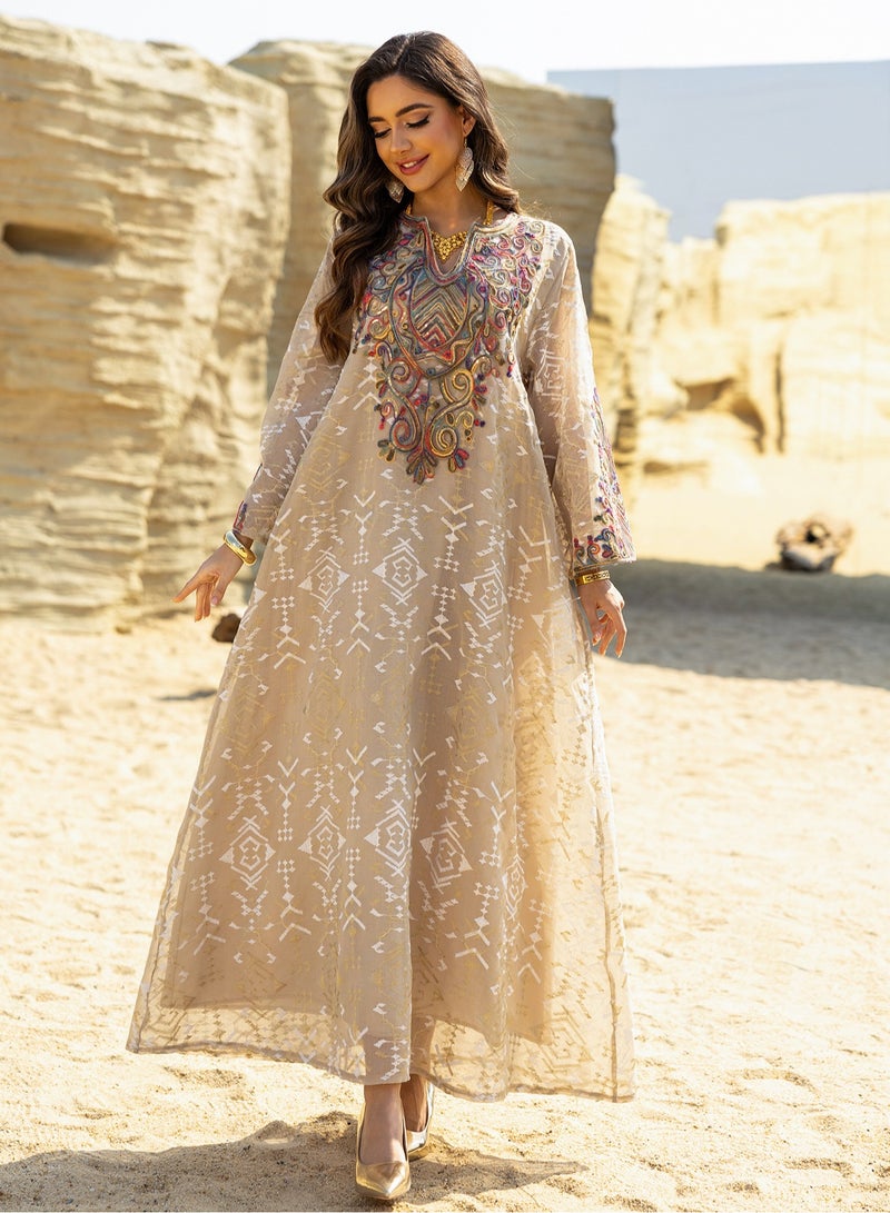 Dubai Embroidered Luxury Woman Evening Dress Mesh Sleeve Abaya Morocco Fashion Women Clothing 2025 ﻿  - Image 2