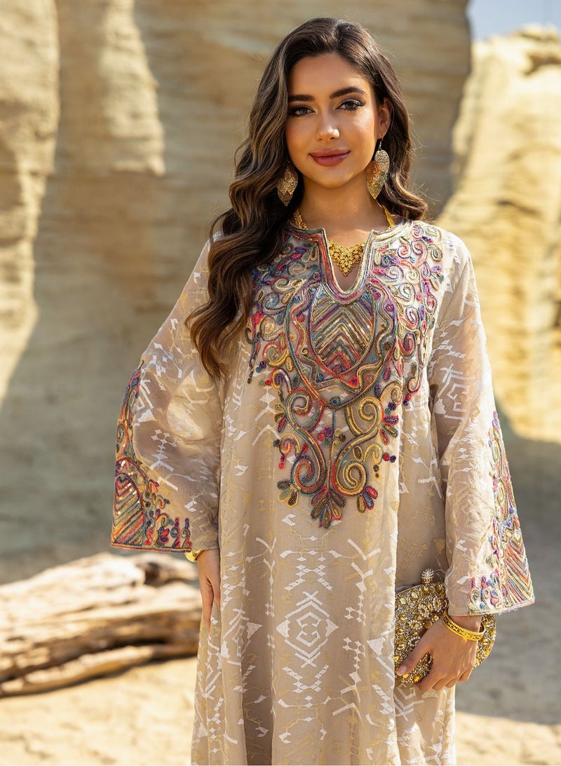 Dubai Embroidered Luxury Woman Evening Dress Mesh Sleeve Abaya Morocco Fashion Women Clothing 2025 ﻿  - Image 3