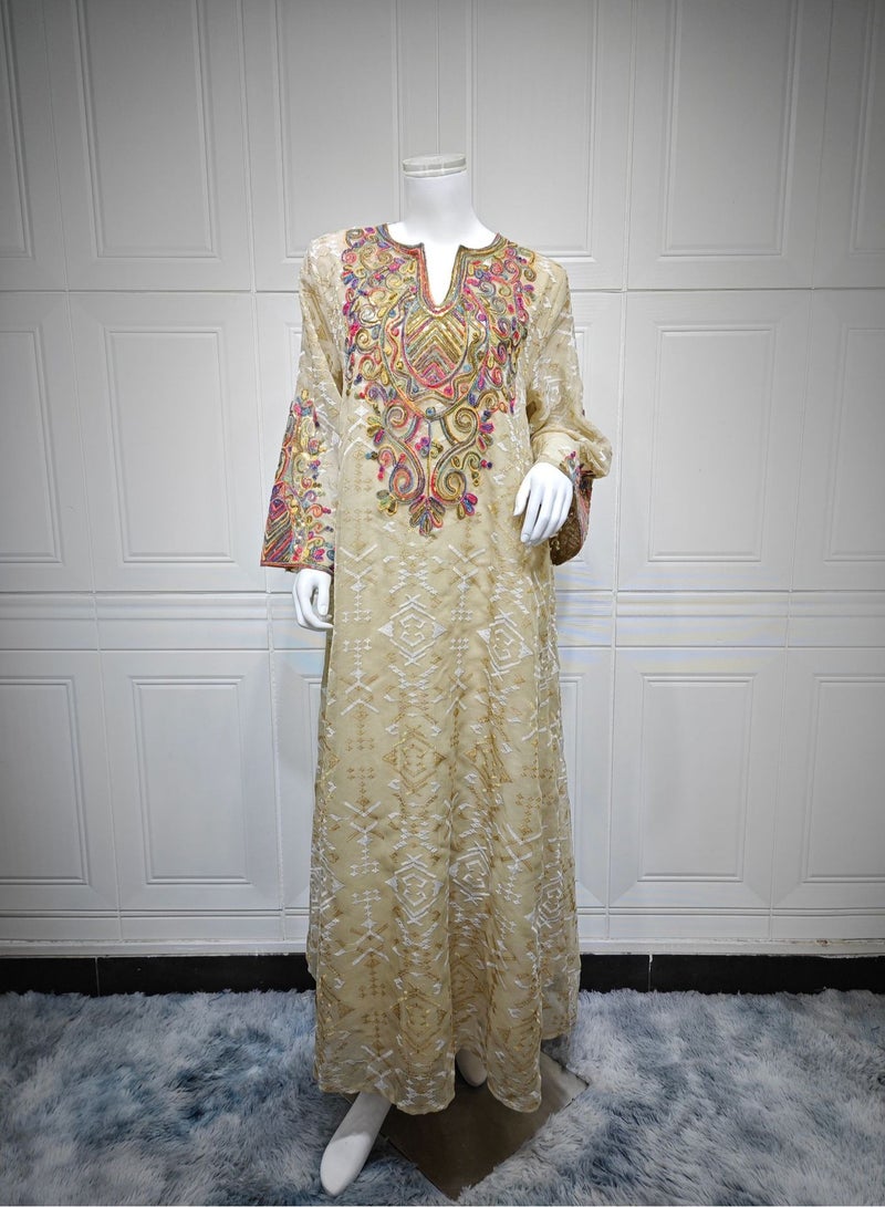Dubai Embroidered Luxury Woman Evening Dress Mesh Sleeve Abaya Morocco Fashion Women Clothing 2025 ﻿  - Image 5