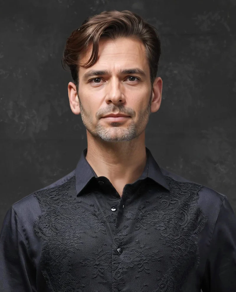 Rare Rabbit Men's Lace Embroidered Evening Shirt