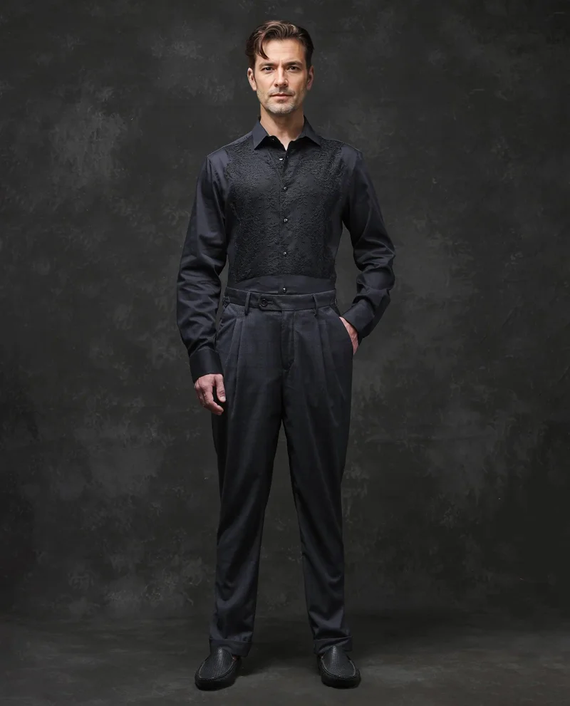 Rare Rabbit Men's Lace Embroidered Evening Shirt