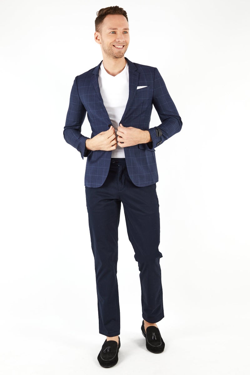 SELECTED Men Regular Fit Plaid Blazer, Navy - Image 2