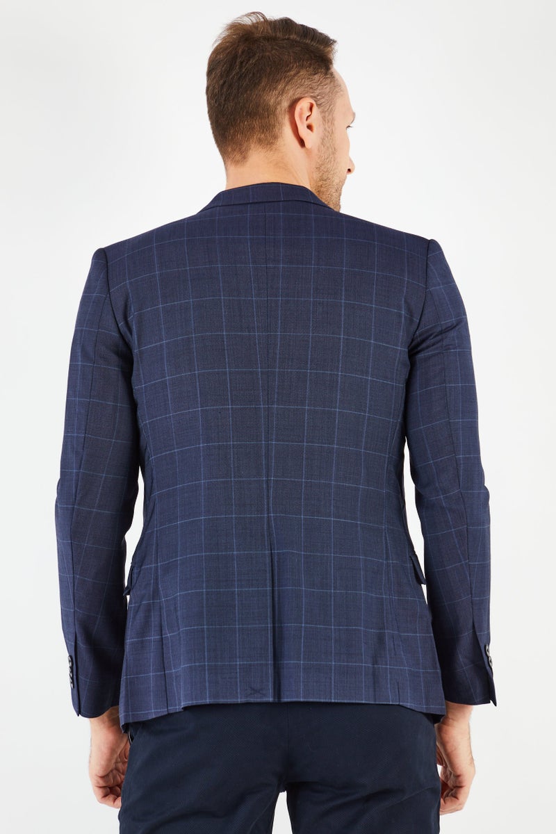 SELECTED Men Regular Fit Plaid Blazer, Navy - Image 4