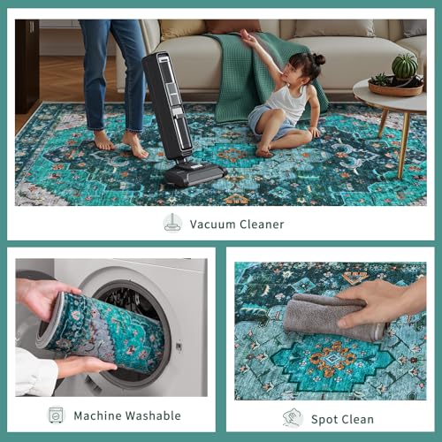 Ciicool Washable Area Rug 2x3ft Small Boho Rug, Teal Rugs for Entryway Non-Slip Entry Rugs Low-Pile Door Mat Floor Accent Carpet for Entrance Bedroom Kitchen Bathroom Foyer Decor - Image 3