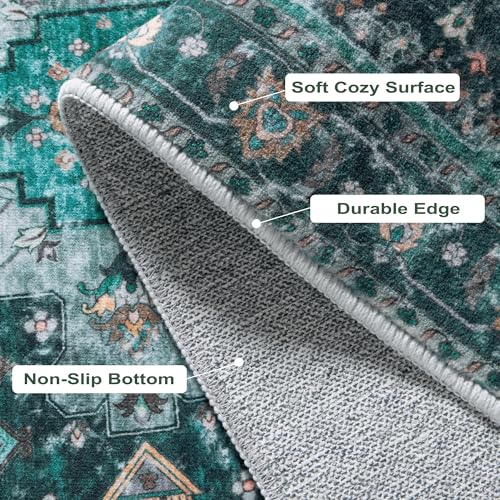 Ciicool Washable Area Rug 2x3ft Small Boho Rug, Teal Rugs for Entryway Non-Slip Entry Rugs Low-Pile Door Mat Floor Accent Carpet for Entrance Bedroom Kitchen Bathroom Foyer Decor - Image 4