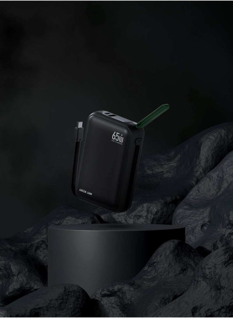 GREEN LION 20000mAh SOHO PD 65W Power Bank, Portable Pocket Size PowerBank with Detachable Type-C Cable, QC 22.5W Output, LED Battery Indicator, Easy Carry Lanyard, Flight Approved Power Bank with Safety Protection & Dual Device Charging - Black - Image 2