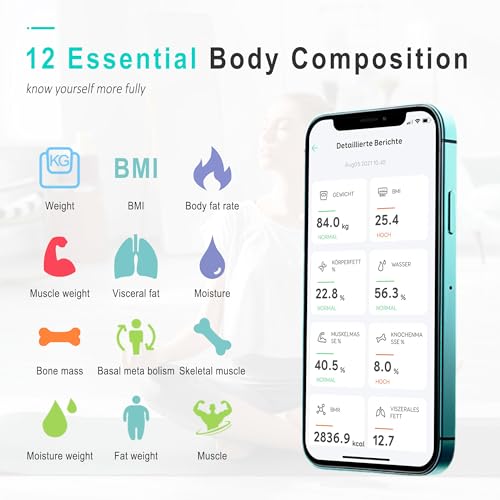 BalanceFrom ميزان BalanceFrom لوزن الجسم ميزان حمام رقمي دقيق للغاية للأشخاص، أكثر دقة، آلة وزن تعمل بالبطاريات مع شاشة LED، زجاج مقسى 400 رطل، أبيض - Image 2
