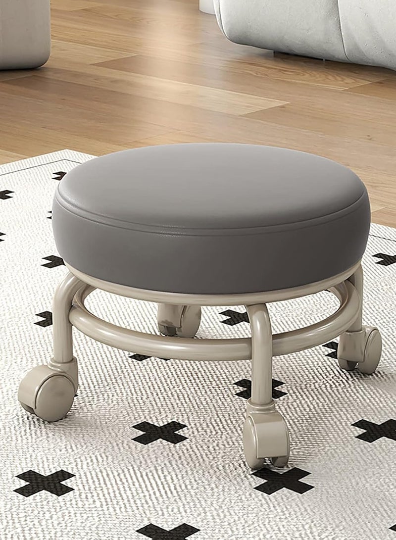 DubaiGallery Round Low Stool with Brake Wheels Beautiful Seam Construction Bench Stool PU Nylon Steel Frame Children's Mobile Stool - Image 2