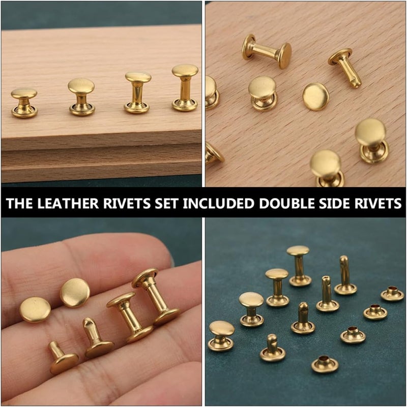 Healifty Double-Sided Brass Rivets 40 Sets (8mm Head, 6mm Shaft) Leather Craft Studs Kit for DIY Bag Repair and Leathercraft Accessories - Image 2