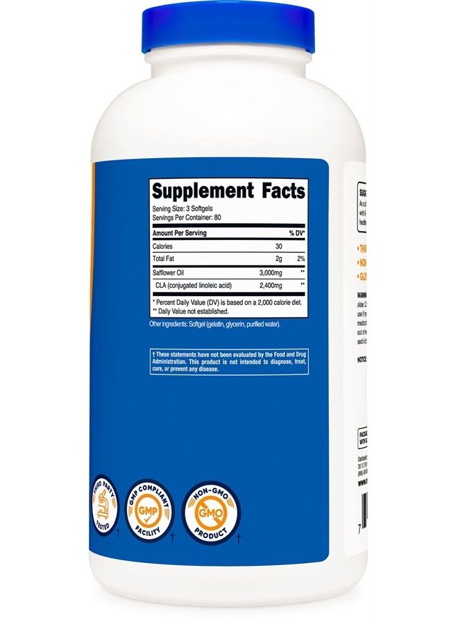 Nutricost CLA (Conjugated Linoleic Acid) 2,400mg, 240 Softgels - Gluten Free, Non-GMO, 800mg Per Softgel  - Image 1