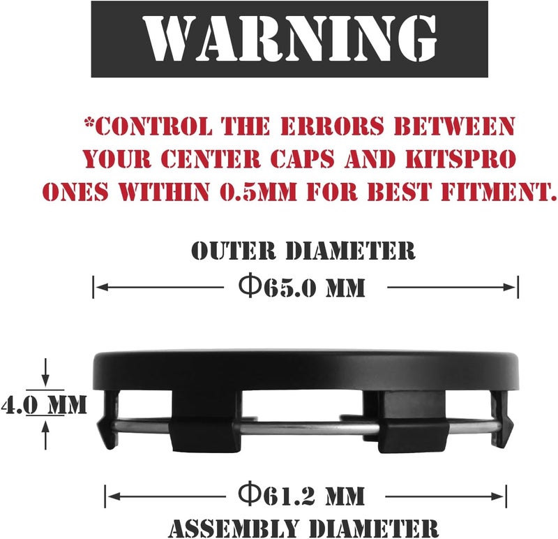 KitsPro 2.6Inch 65MM Wheel Center Caps for Ford FL341A096 Rim Hub Caps, Pack of 4 (Matte Black, Outer 65MM, Inner 61MM) - Image 2